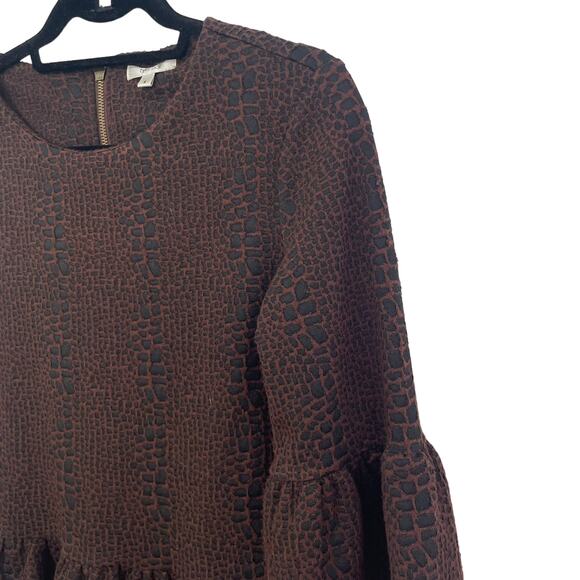 Tyler Boe Jacquard Knit Animal Print Brown Black Blouse Small - Picture 2 of 5